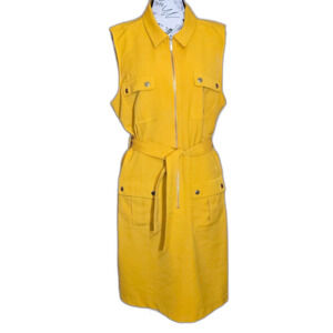 Sharagano zipper belted yellow casual buisness shirt dress. Size 16
